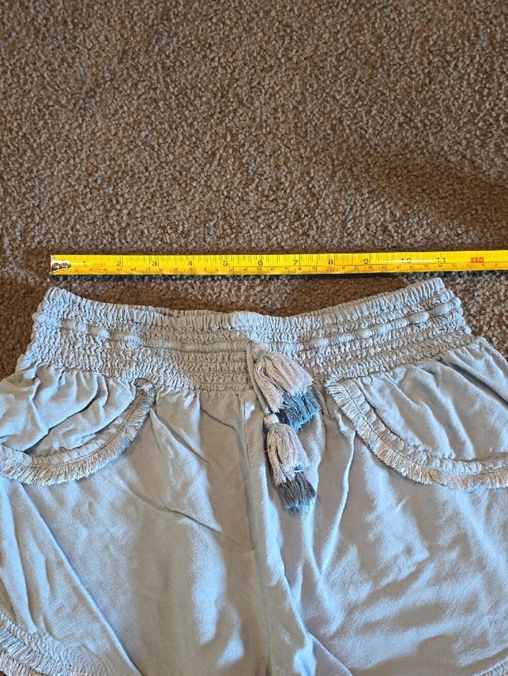 Light Blue Women's Elastic Waist Fringe Shorts - Picture 2 of 5